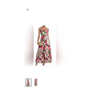 AQUA Floral Eyelet Lace Tiered Maxi Dress Red Multi IDM12044 NWT Size M